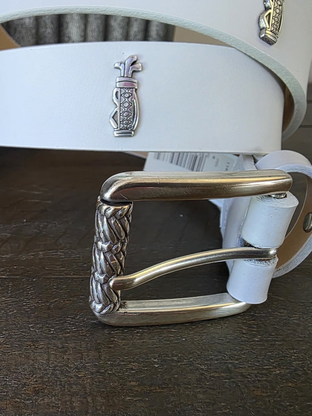 Glenayr Golf White Leather Golf Belt Bag Conchos Made In Canada Size M New - Picture 3 of 14
